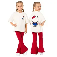 Conjunto Infantil Feminino Oversized Algodão Penteado + Calça Flare Canelada Menina 2 ao 12