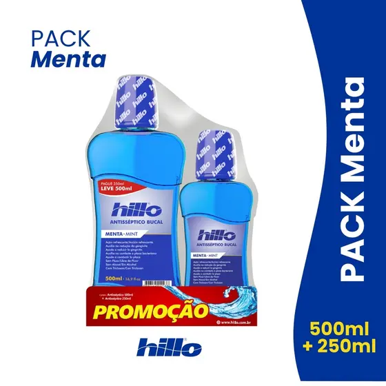 Pack Enxaguante Bucal Hillo Sabor Menta 500ml + 250ml