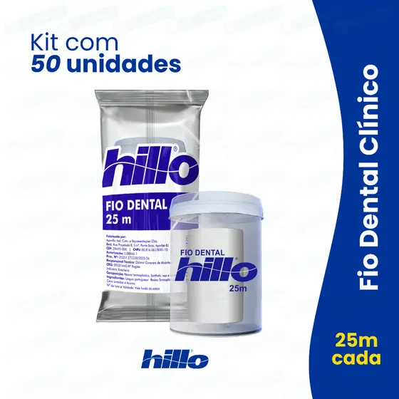 Kit 50 Fio Dental 25 Metros Hillo Econômico Brinde Higiene Completa