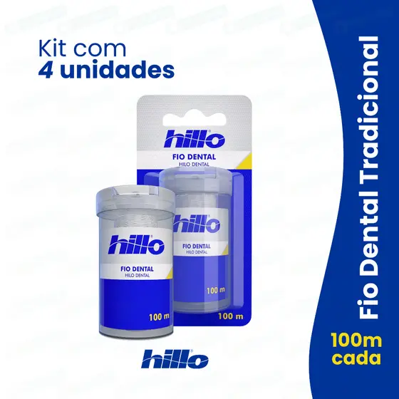 Kit 4 Fio Dental Tradicional 100 Metros Hillo Econômico Brinde