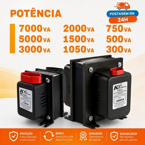 Auto Transformador Conversor 7000va 3000va 2000va 1500va 1050va 750va 500va 300va Bivolt 110v 220v