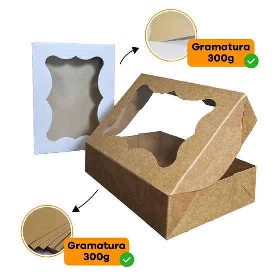 10 un - Caixa com Visor 15x11x3,5 Caixinha para Lembrancinhas Doce Presente - Caixa Kraft ou Branca