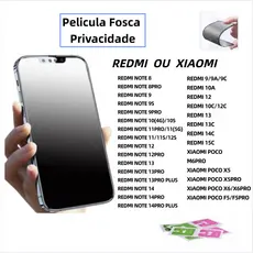 Película Cerâmica Fosca Privacitiva Para Xaiomi RedMi 15C/15/14C/13C/12/NOTE14S/14/13Pro/13/12S/11/10S/X6/X7PRO