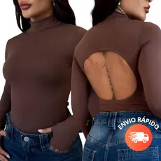 Body feminino Costas Nuas de Manga Longa no Tamanho Único