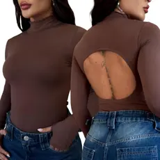 Body Costa Nua Manga Longa Blogueira
