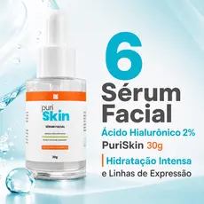 KIT 6 Sérum Facial Ácido Hialurônico 2% PuriSkin 30g | Hidratação Intensa e Linhas de Expressão