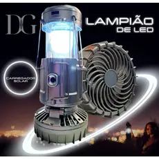 Lanterna Lampião Luminária Led com Ventilador Recarregável 3 Em 1 Com Placa Solar Acampamento