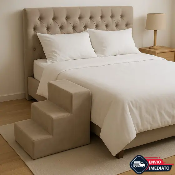 Escadinha Pet Escada Luxo 3 Degraus Suede Capuccino