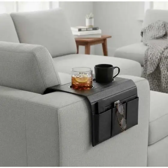 Kit 2 Esteira Bandeja , Porta Copos e Controles Corino Para Braço de Sofa