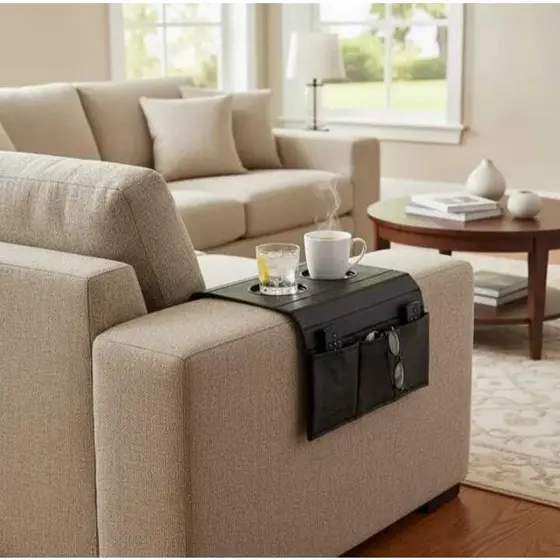 Kit 2 Esteira Bandeja , Porta Copos E Controles Corino Para Braço de Sofa