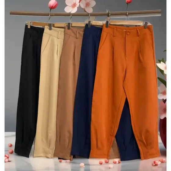 8015 Calça Cenoura Jogger Alfaiataria Feminina Barra Com Zipe linlin 8015