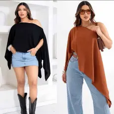 Blusa Feminina Capa Kit Cropped e Top Boho Chic Bata Assimétrica Multiformas Elegante Social