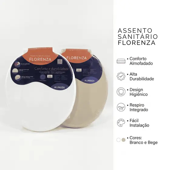 Assento Sanitário Almofadado Florenza Alumasa Tampa de Vaso Banheiro Macio Bege Reforçado Confortável