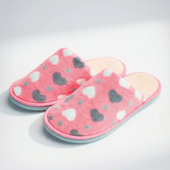 Pantufa Feminina Coração Chinelo Pantufa em Lã Macia e Confortável Quentinha Para Uso Diário