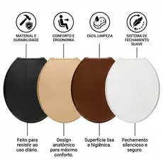Assento Sanitário Universal Fechamento Suave Polipropileno Resistente Minimalista Para Vaso Banheiro