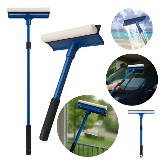 Rodo Mop Limpa Vidros Clean Tech 2 em 1 Limpa e Seca Rodinho Com Cabo Extensível Retrátil 96cm