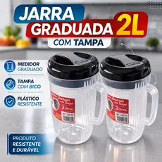 Kit 2 Jarras 2L com Tampa Jarra Grande para Suco Água Bebidas Cozinha Resistente Casa