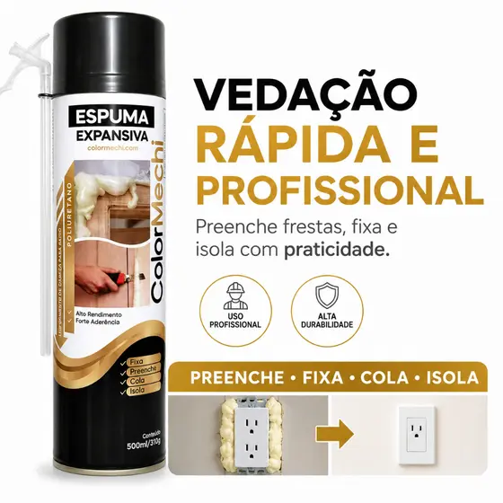 Vedação Rápida e Profissional Espuma Expansiva ColorMechi 500ml 310g Caixa Escolha as Unidades