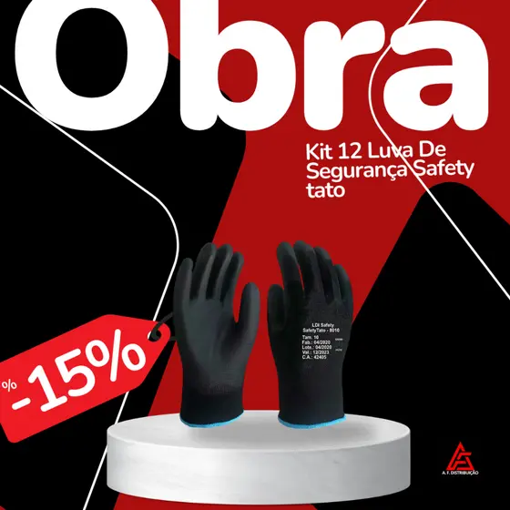 Kit 12 Luva De Segurança Safety tato Tatil Banhada Luva Pu Black LDI Mecanico Pedreiro Eletricista