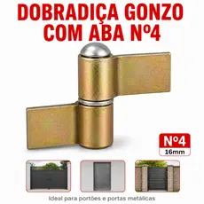Kit Dobradiça Gonzo com Aba Nº 4 1 1/2" para Portão e Serralheria | Escolha a Quantidade
