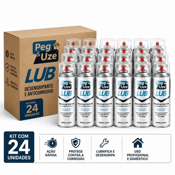 Kit 24 Spray Desengripante Lubrificante Antiferrugem Peg & Uze 250ml Multiuso