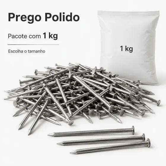 Prego Polido Indústrias TOP Pacote 1kg para Madeira Construção Escolha o Tamanho