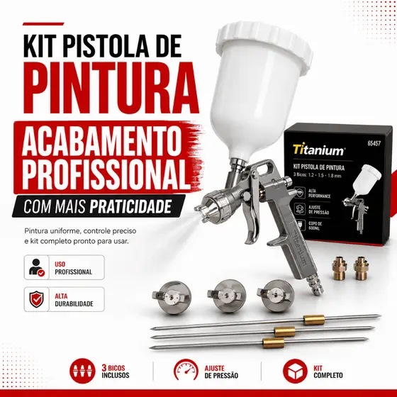 Pintura Uniforme e Controle Preciso Kit Pistola de Pintura HVLP Titanium Ti-4/600P