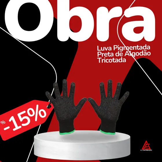 Luva Pigmentada Preta de Algodão Tricotada - Tamanho: 09