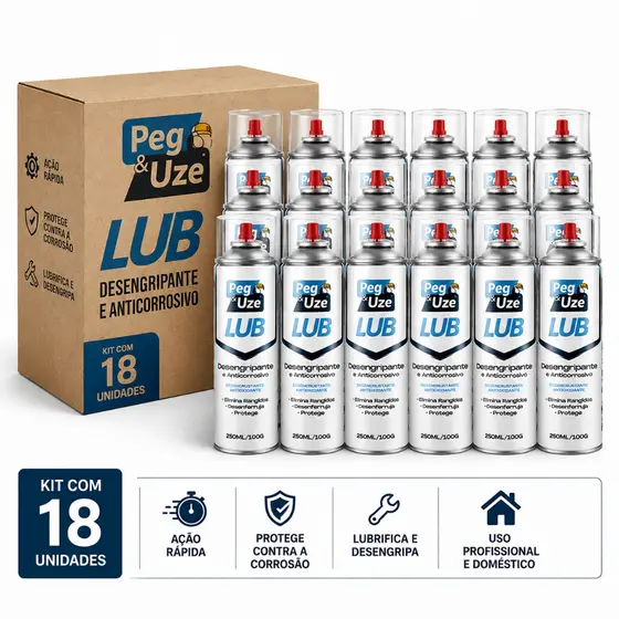 Kit 18 Spray Desengripante Lubrificante Antiferrugem Peg & Uze 250ml Multiuso