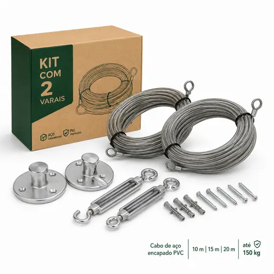 Kit 2 Varais de Aço Lovaral Revestidos PVC com Esticador 10m 15m ou 20m