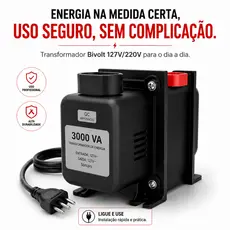 Protetor Universal de Eletrônicos Seguro e Prático - Transformador Bivolt Premium  -110V/220V 500VA a 5000VA