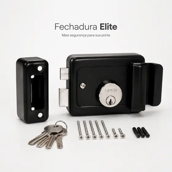 Fechadura Anti-Furto Elite Preta Pino Duplo Chave Tetra com 6 Chaves