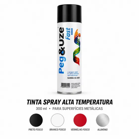 Tinta Spray Peg&Uze Alta Temperatura 300ml para Metal Escapamento Churrasqueira Fogão e Forno