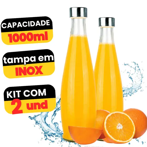 Garrafa de Vidro Agua 1 Litro Resistente Tampa Inox Para Geladeira Jarra Hermético Jarra Suco Leite