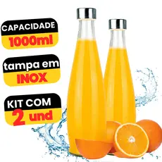 Garrafa de Vidro Agua 1 Litro Resistente Tampa Inox Para Geladeira Jarra Hermético Jarra Suco Leite
