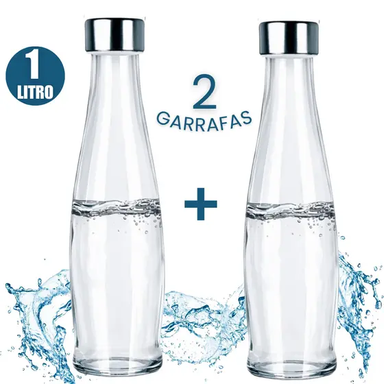 Garrafa de Vidro Agua 1L Hermetica Resistente Suco Tampa Inox Cozinha Jarra Geladeira Leite Sem Bpa
