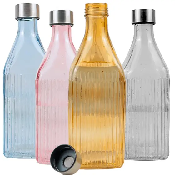 Garrafa de Agua 1L Suco Vidro Jarra Squeeze Hermetica Tampa Inox Termica Portatil Silicone Cha