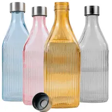 Garrafa de Agua 1L Suco Vidro Jarra Squeeze Hermetica Tampa Inox Termica Portatil Silicone Cha