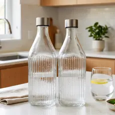 Garrafa Agua 1L Vidro Inox Hermetica Resistente Geladeira Acqua Litro Tampa Garrafinha Jarra