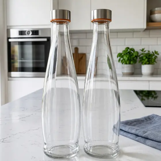 Garrafa de Vidro Agua 1L Hermetica Resistente Tampa Inox Vedação Silicone Suco Leite Geladeira