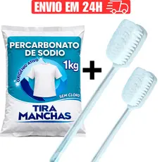 Kit Escova de Banho Costas 1kg Percarbonato de Sódio 100% Puro Alvejante Limpeza Roupas Brancas Casa
