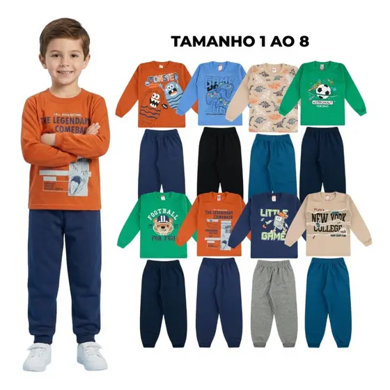 Kit 4 peças de Roupa Infantil Inverno- 2 Blusas +2 Calças - 2 Conjuntos de Moletom