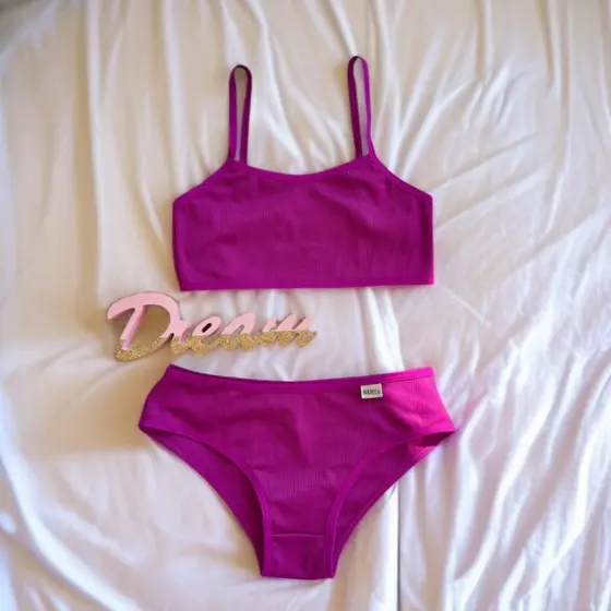 Conjunto Top e Calcinha Juvenil Feminino Canelado 12, 14 e 16 Cores Variadas Conjunto Menina Moça