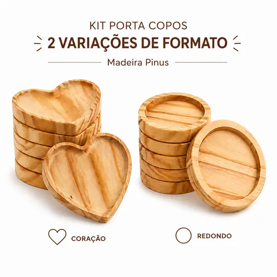 Kit Porta Copos em madeira Pinus Dois formatos