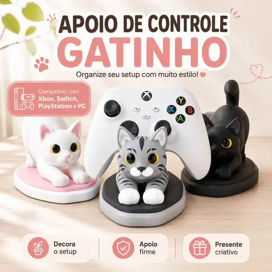 Apoio de Controle Gatinho Suporte Gamer Xbox PS5 PS4 Switch PC Personalizado