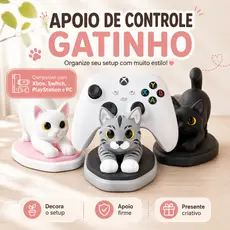 Apoio de Controle Gatinho Suporte Gamer Xbox PS5 PS4 Switch PC Personalizado