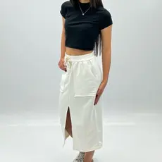 Saia Longa Juvenil Feminina com Fenda Frontal Moletinho Off White