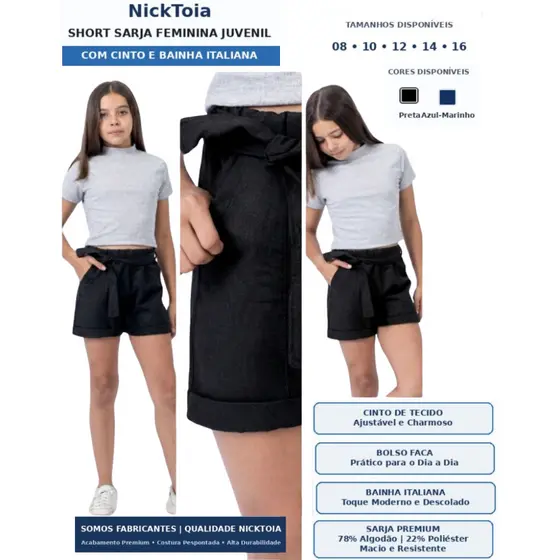 Bermuda Sarja Feminina Juvenil com Cinto
