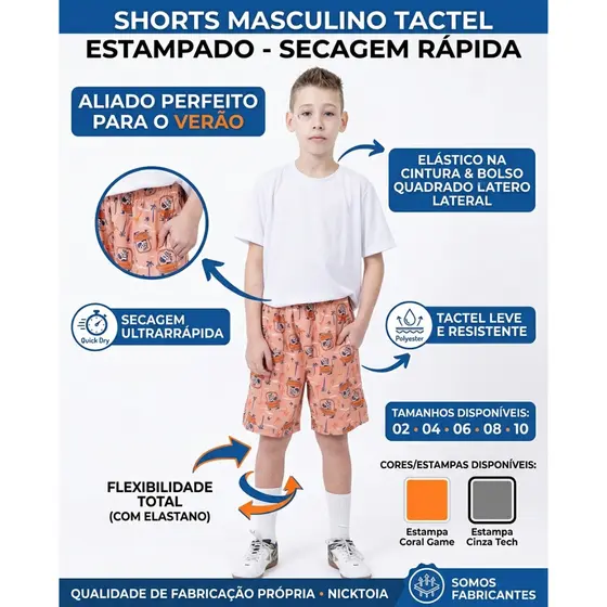 Bermuda Masculina Tactel Infantil Fun