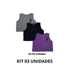 Kit 3 Cropped Canelado Mescla/Roxo/Preto